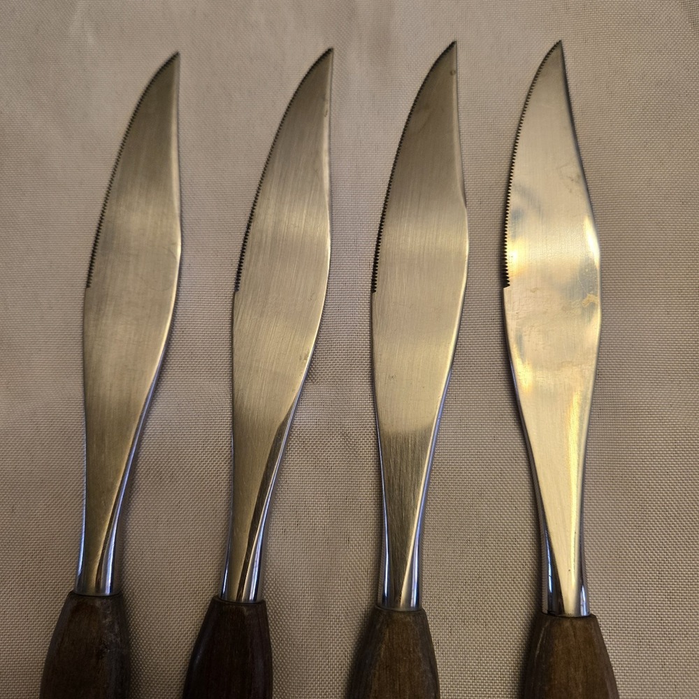 Fleetwood Designs MCM Teak Handles, Stainless Steel Butter Steak Knives Set of 4 - Picture 3 of 8